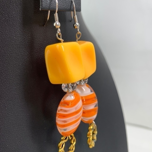 Handcrafted Sterling Beaded Drop Earrings - Yellow/Orange/Gold, AZ, 3” - Picture 3 of 9